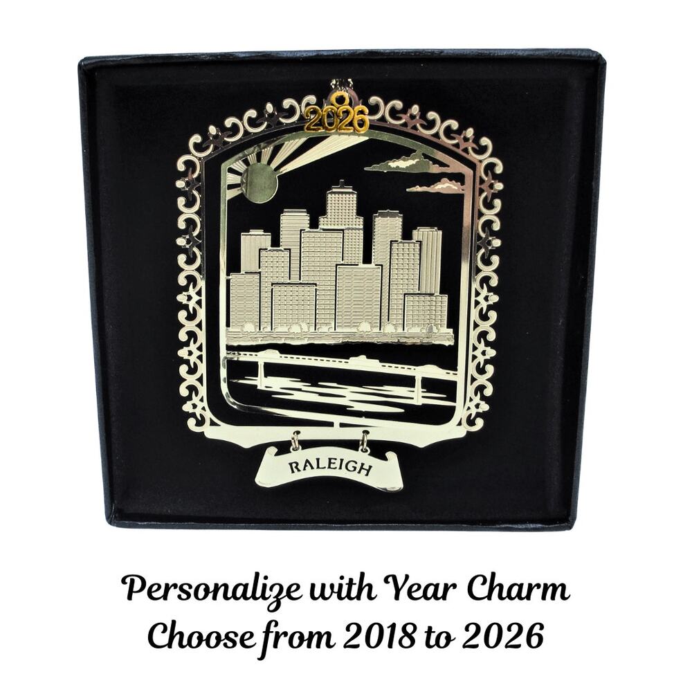 Raleigh North Carolina Brass Ornament City Travel Souvenir, Add Year Charm